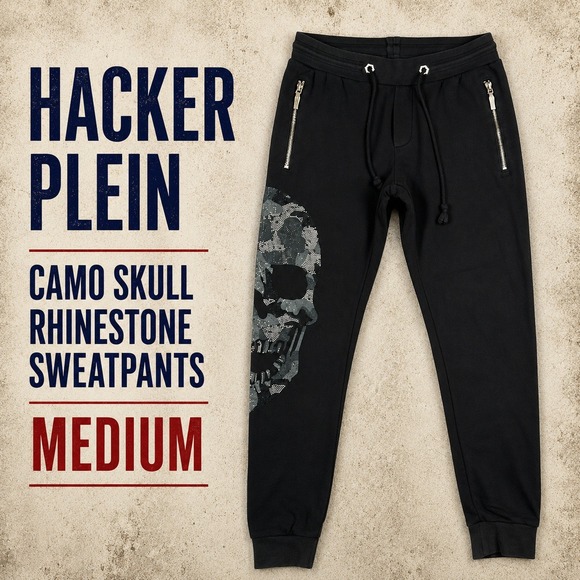 Unbranded Other - Hacker Plein Gothic Camo Rhinestone Skull Sweatpants Joggers Black - Size M